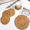 Handmade Round Natural Rattan Pad Coasters Table