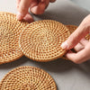 Handmade Round Natural Rattan Pad Coasters Table