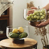 European Transparent Glass Wooden Base Fruit Tray Salad Bowl